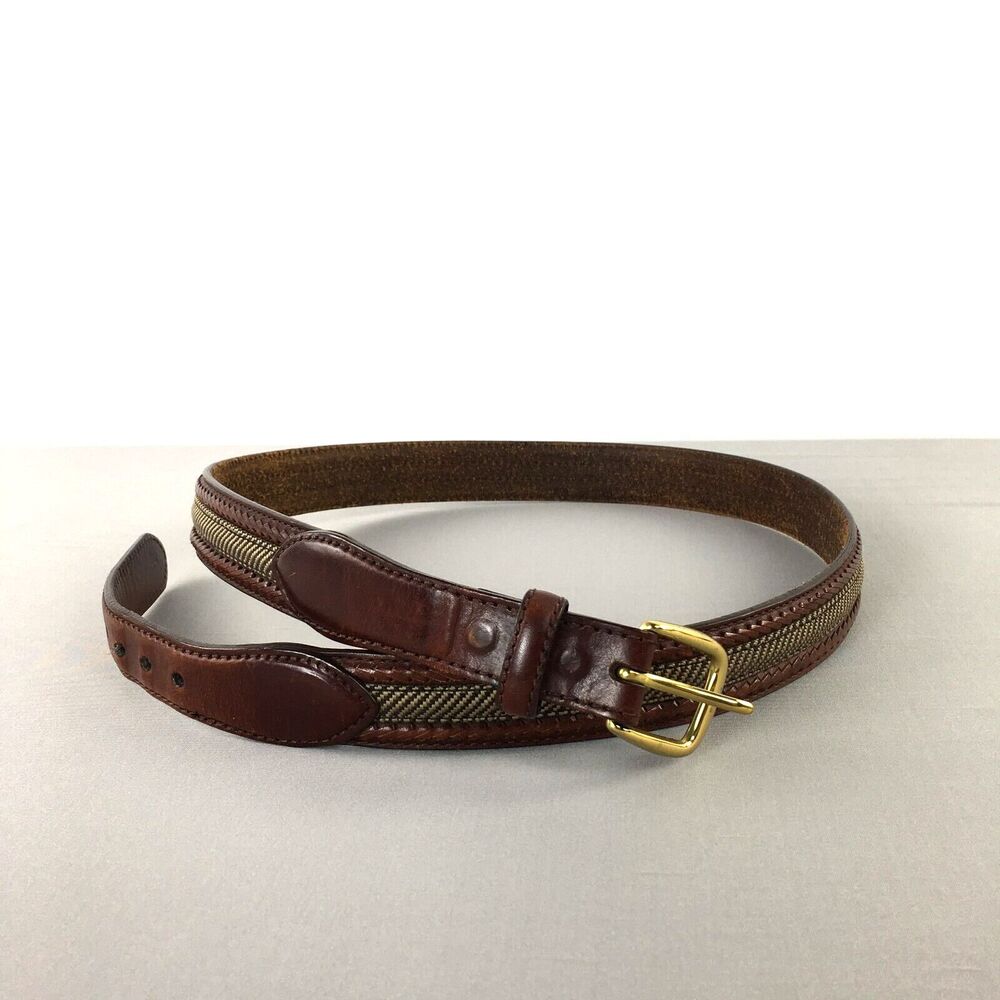 Vintage Brighton Camden Leather Textile Brown‎ Belt Solid Brass Buckle 90s Sz 40